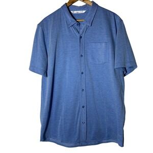 Travis Mathew Shirt XL Mens Blue Heathered Pima Cotton Short Sleeve Button Down
